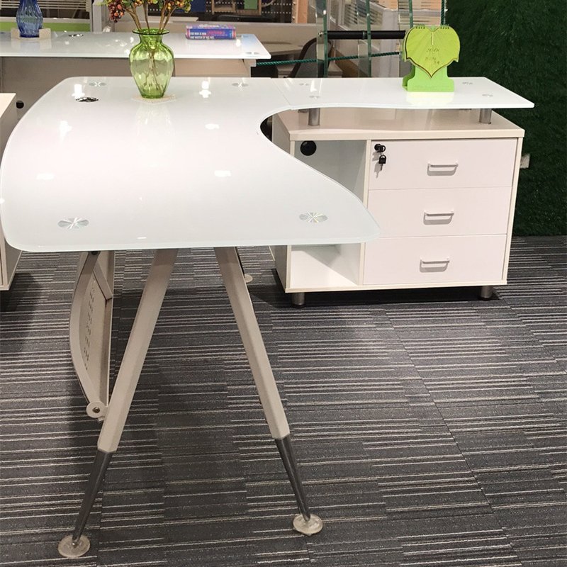 Stylish L-shape tempered glass executive office desk JB019